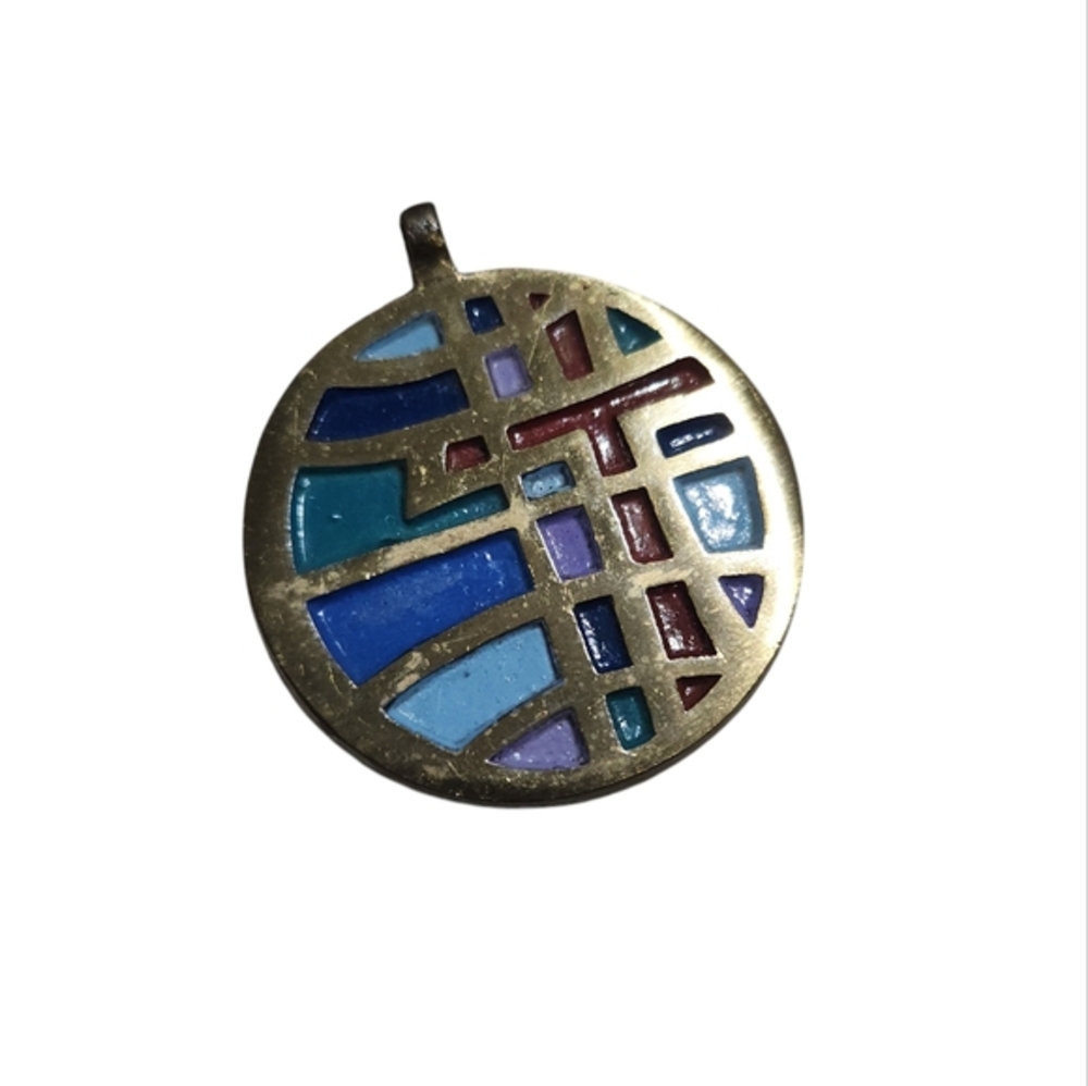 Vintage Cast Brass Terra‎ Sancta Guild Cross Pendant Christianity Israel